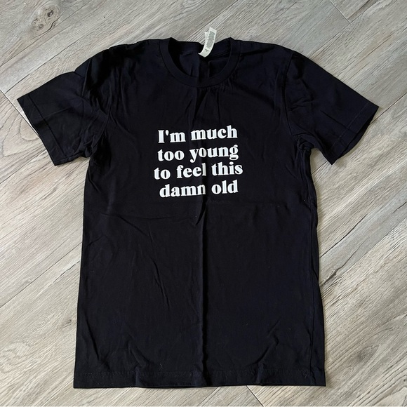 🔥SALE- any 4/$20. Black Graphic T-Shirt with White Text - Picture 1 of 4